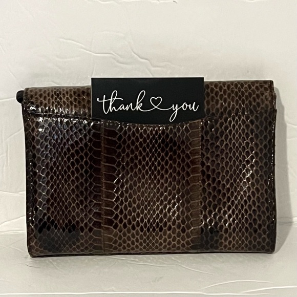 Lord & Taylor Brown Vintage Snake Skin Leather Convertible Clutch/Shoulder Bag - Picture 2 of 11